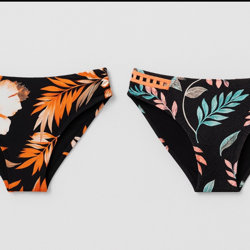Seafolly Black and Orange Floral Bikini Bottoms Size 14